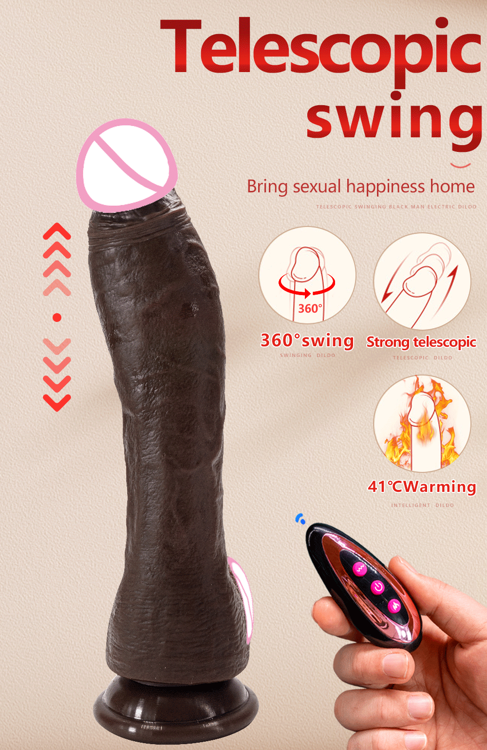 Black – 10.6" Heated Realistic Vibrator with Telescopic & Swing Motion Bigger. Hotter. Deeper. And Always in Control.
