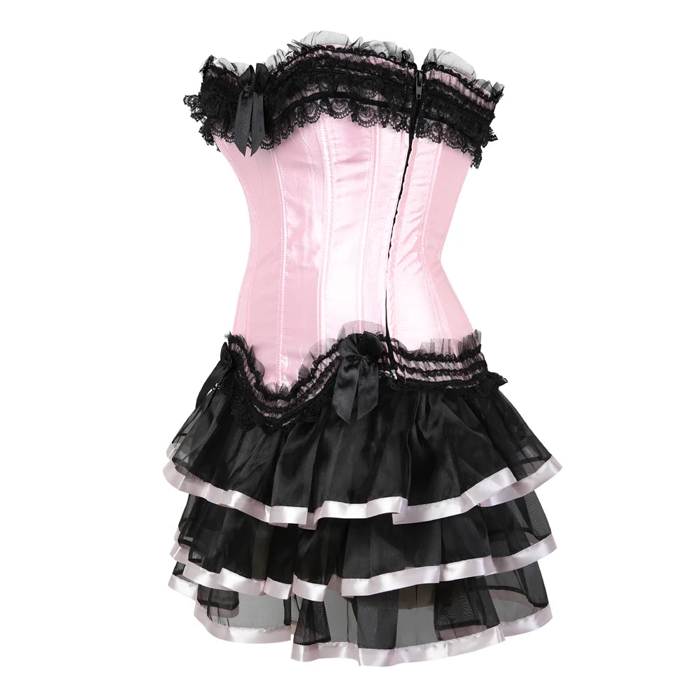 Sexy Black Mesh & Lace Mini Tutu Skirt with Bows + Corset – Flirty Multilayer Dancewear for Showgirls, Raves & Costumes