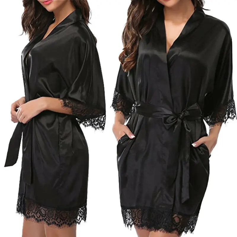 Elegant Satin Nightgown & Robe Set for Women – Lingerie Sleepwear with Half Sleeves – Hot Sale