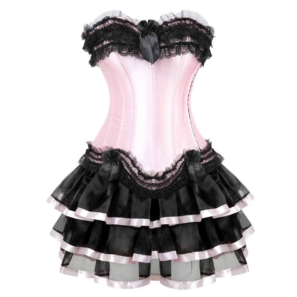 Sexy Black Mesh & Lace Mini Tutu Skirt with Bows + Corset – Flirty Multilayer Dancewear for Showgirls, Raves & Costumes