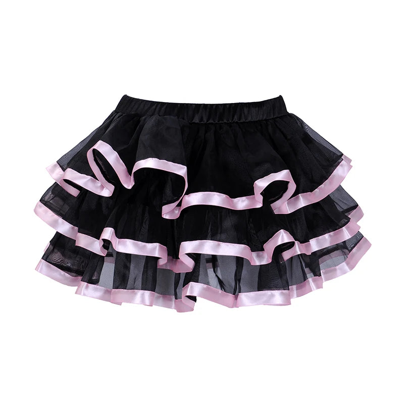 Sexy Black Mesh & Lace Mini Tutu Skirt with Bows + Corset – Flirty Multilayer Dancewear for Showgirls, Raves & Costumes