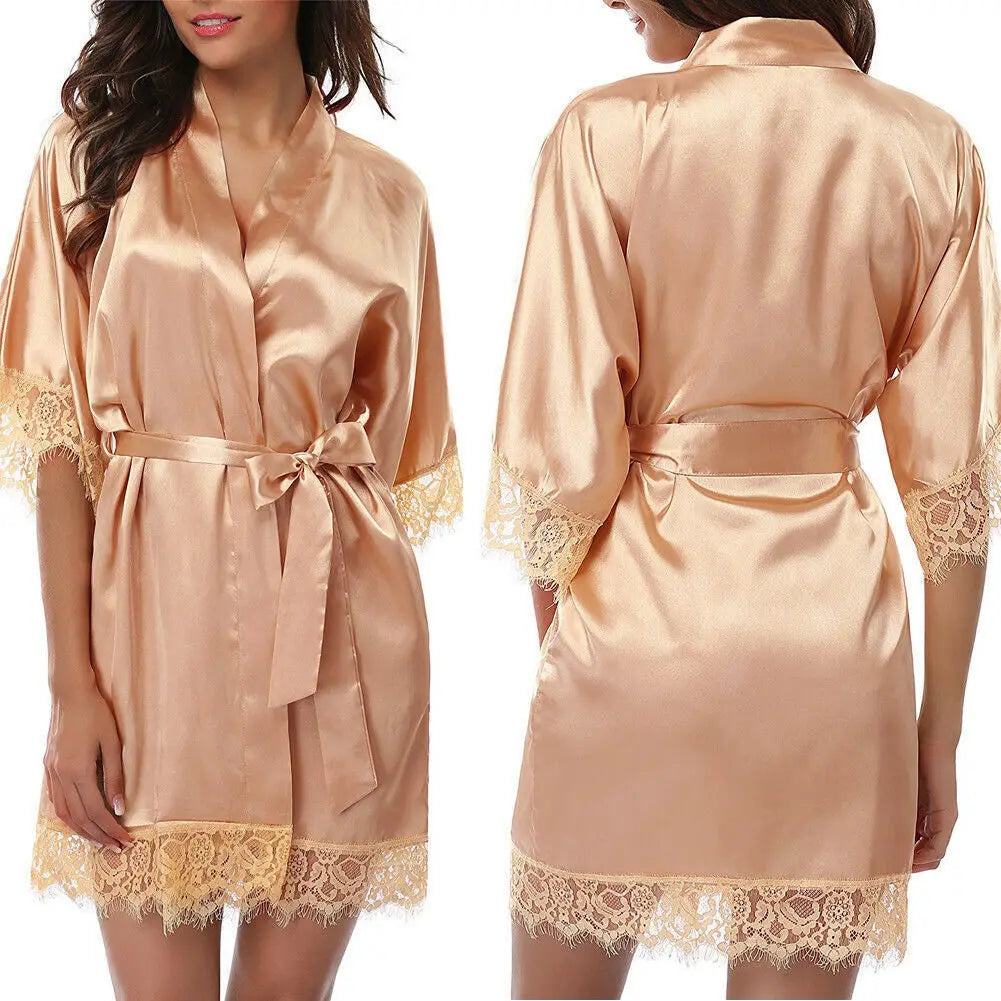 Elegant Satin Nightgown & Robe Set for Women – Lingerie Sleepwear with Half Sleeves – Hot Sale