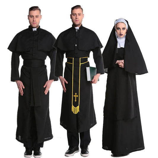 Priest and Nun Habit Costumes – Medieval Couple’s Outfit for Halloween & Parties For Him & Her Cosplay Fancy Party Dress Carnival Halloween Cheeky Roleplay Set