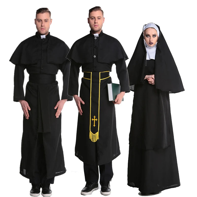 Priest and Nun Habit Costumes – Medieval Couple’s Outfit for Halloween & Parties For Him & Her Cosplay Fancy Party Dress Carnival Halloween Cheeky Roleplay Set