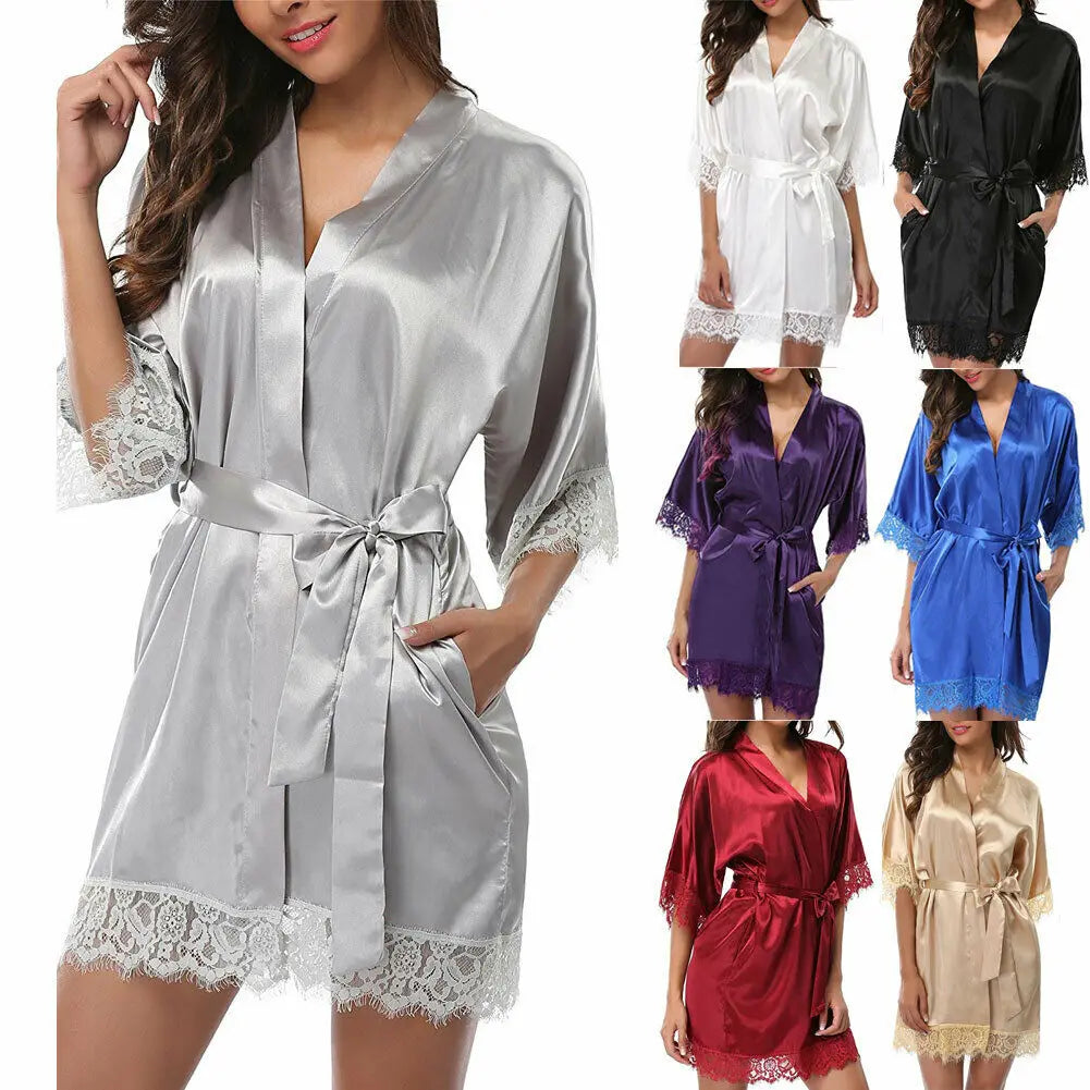 Elegant Satin Nightgown & Robe Set for Women – Lingerie Sleepwear with Half Sleeves – Hot Sale
