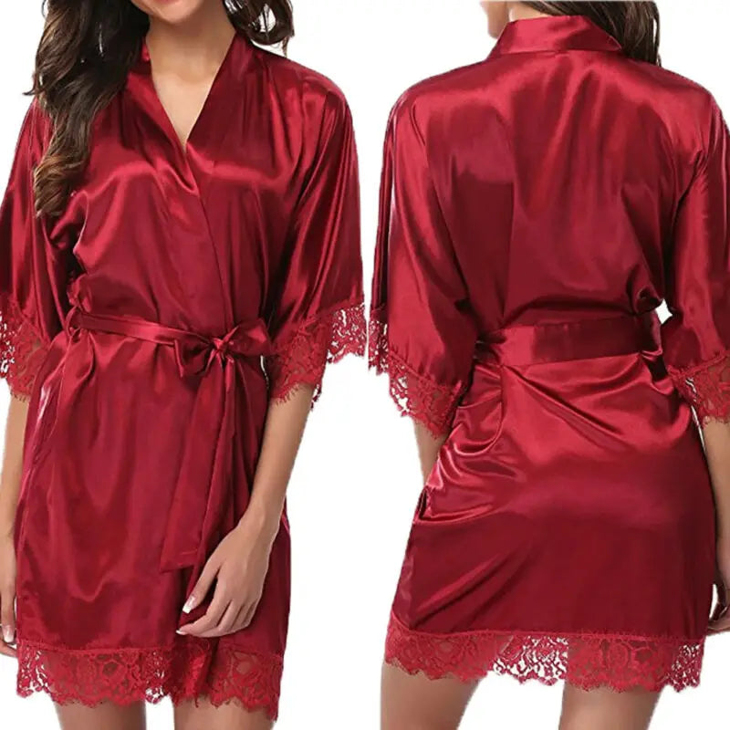 Elegant Satin Nightgown & Robe Set for Women – Lingerie Sleepwear with Half Sleeves – Hot Sale