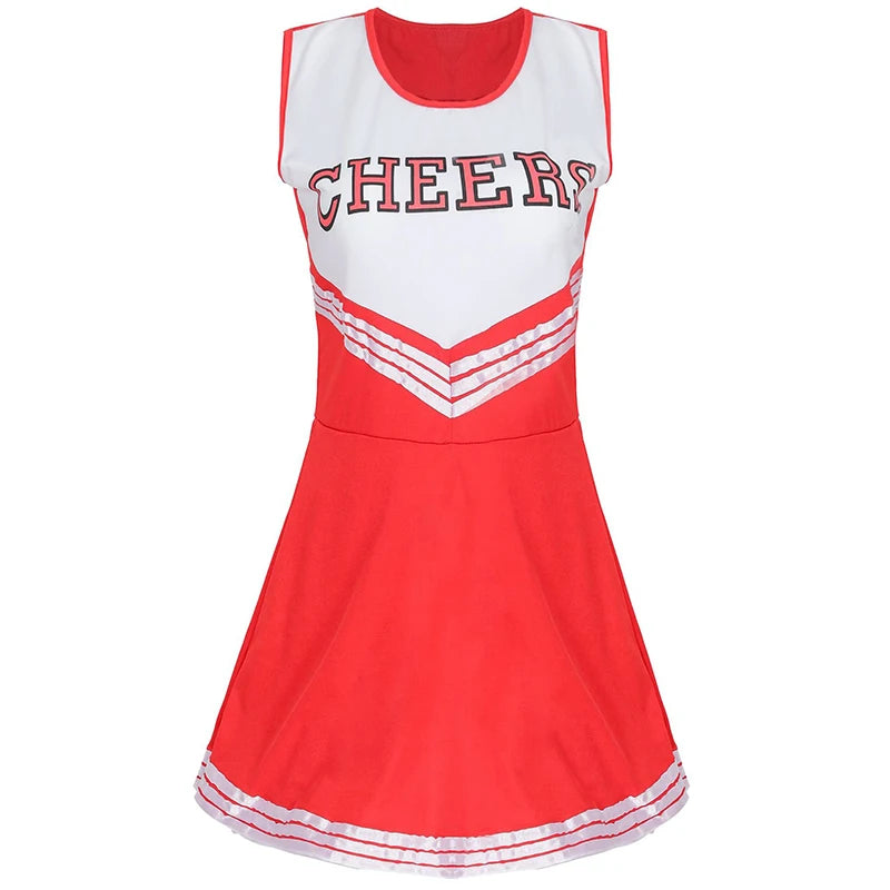 Cheerleader Cosplay Costume for Ladies – High School Uniform Dress with Pompoms for Halloween, Carnival & Party Fun