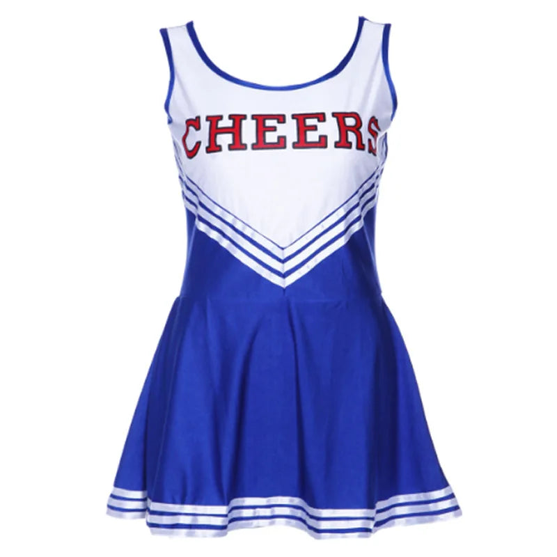 Cheerleader Cosplay Costume for Ladies – High School Uniform Dress with Pompoms for Halloween, Carnival & Party Fun