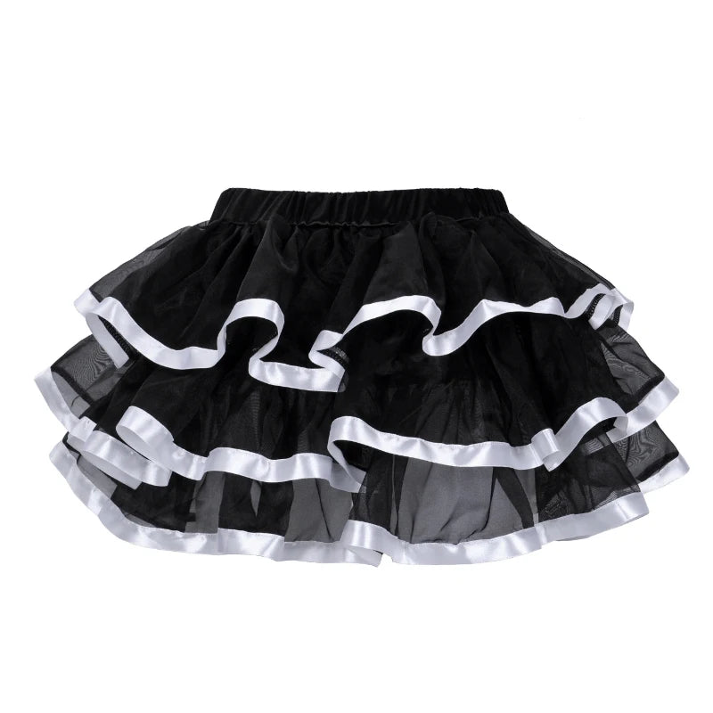 Sexy Black Mesh & Lace Mini Tutu Skirt with Bows + Corset – Flirty Multilayer Dancewear for Showgirls, Raves & Costumes