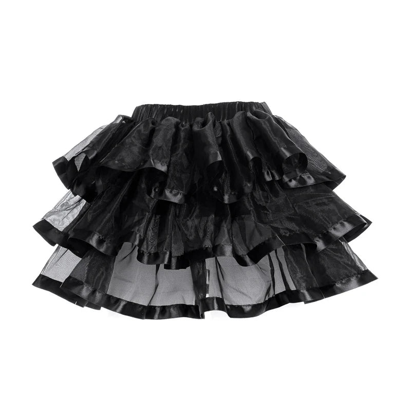 Sexy Black Mesh & Lace Mini Tutu Skirt with Bows + Corset – Flirty Multilayer Dancewear for Showgirls, Raves & Costumes