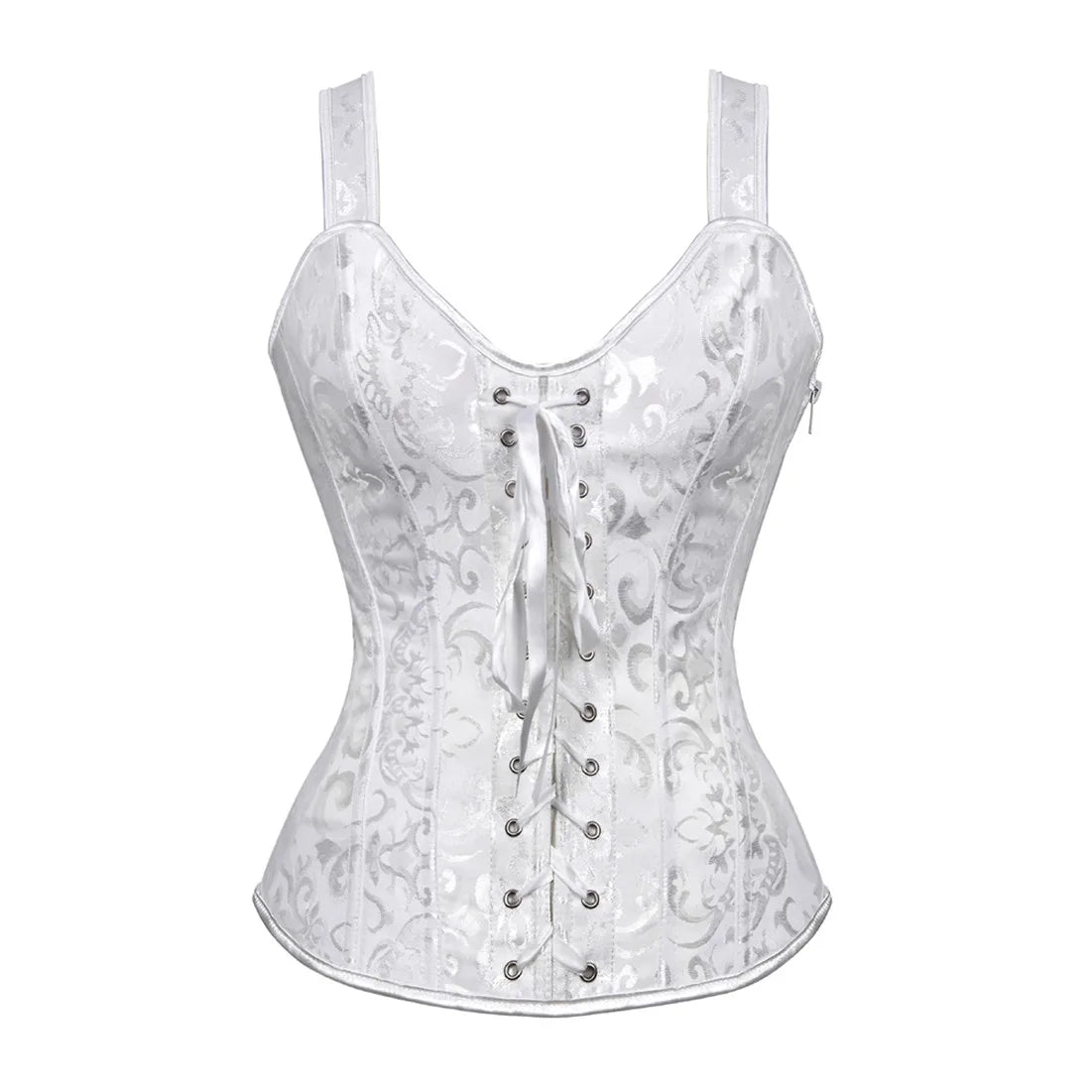 Plus Size Steampunk Overbust Corset with Cups – Zipper Lingerie Bustier with Side Straps, Waist Trainer Corset for Women