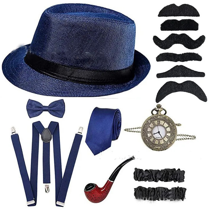 Roaring 20s Gatsby Gangster Accessory Kit – Vintage Panama Hat, Bow Tie & Suspenders for Dashing 1920s Cosplay or Speakeasy Style
