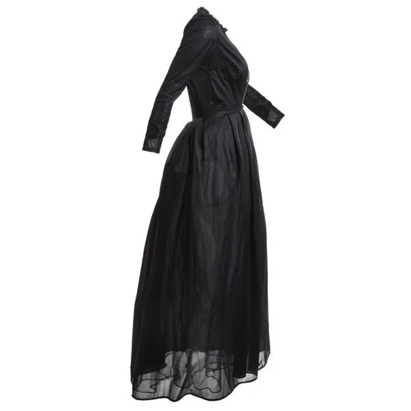 Sexy Gothic Lace High Waist Sheer Jacket Long Dress Gown Ladies Uniform Role Play Party Costume Dress Black Sexy
