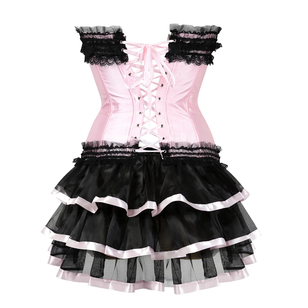 Sexy Black Mesh & Lace Mini Tutu Skirt with Bows + Corset – Flirty Multilayer Dancewear for Showgirls, Raves & Costumes