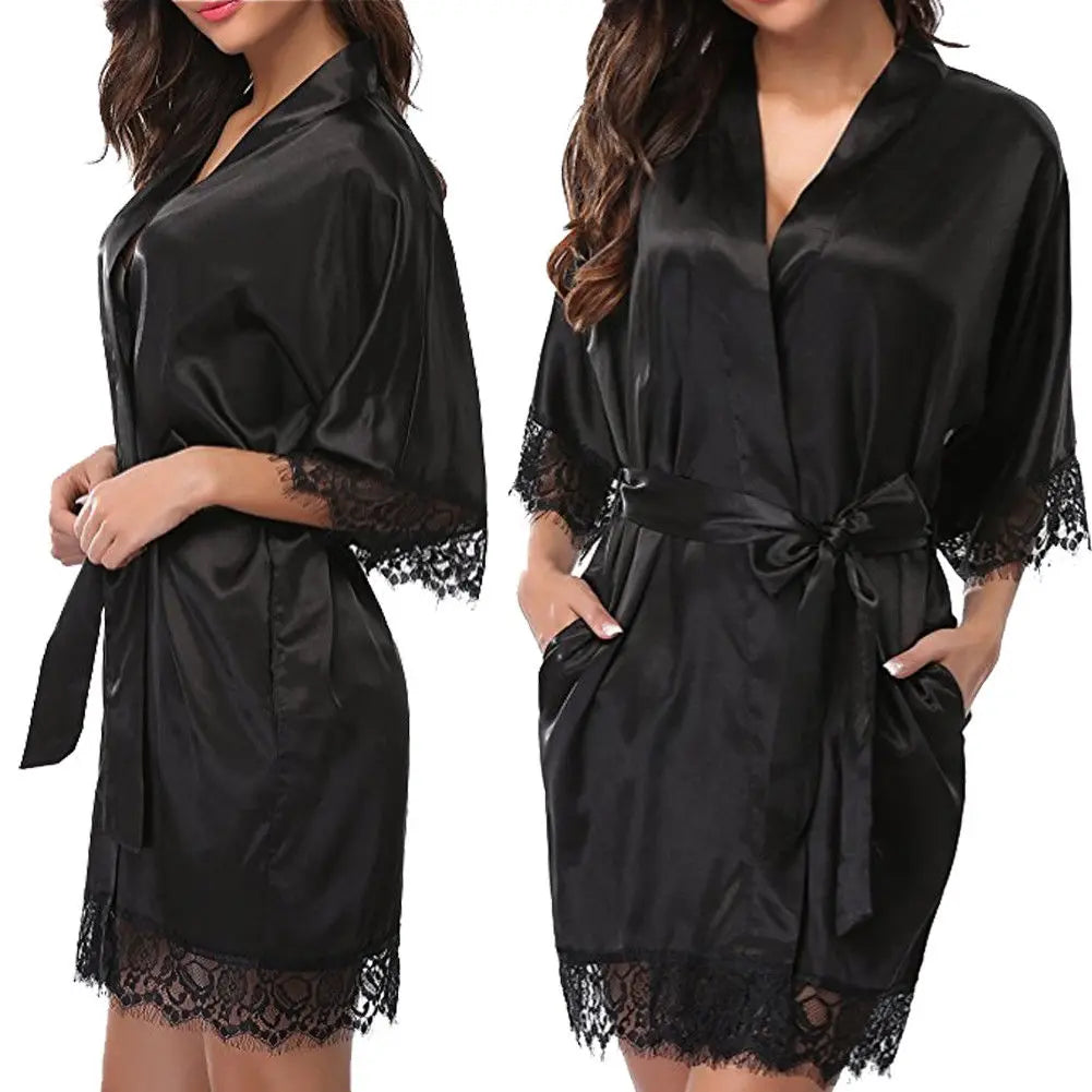 Elegant Satin Nightgown & Robe Set for Women – Lingerie Sleepwear with Half Sleeves – Hot Sale