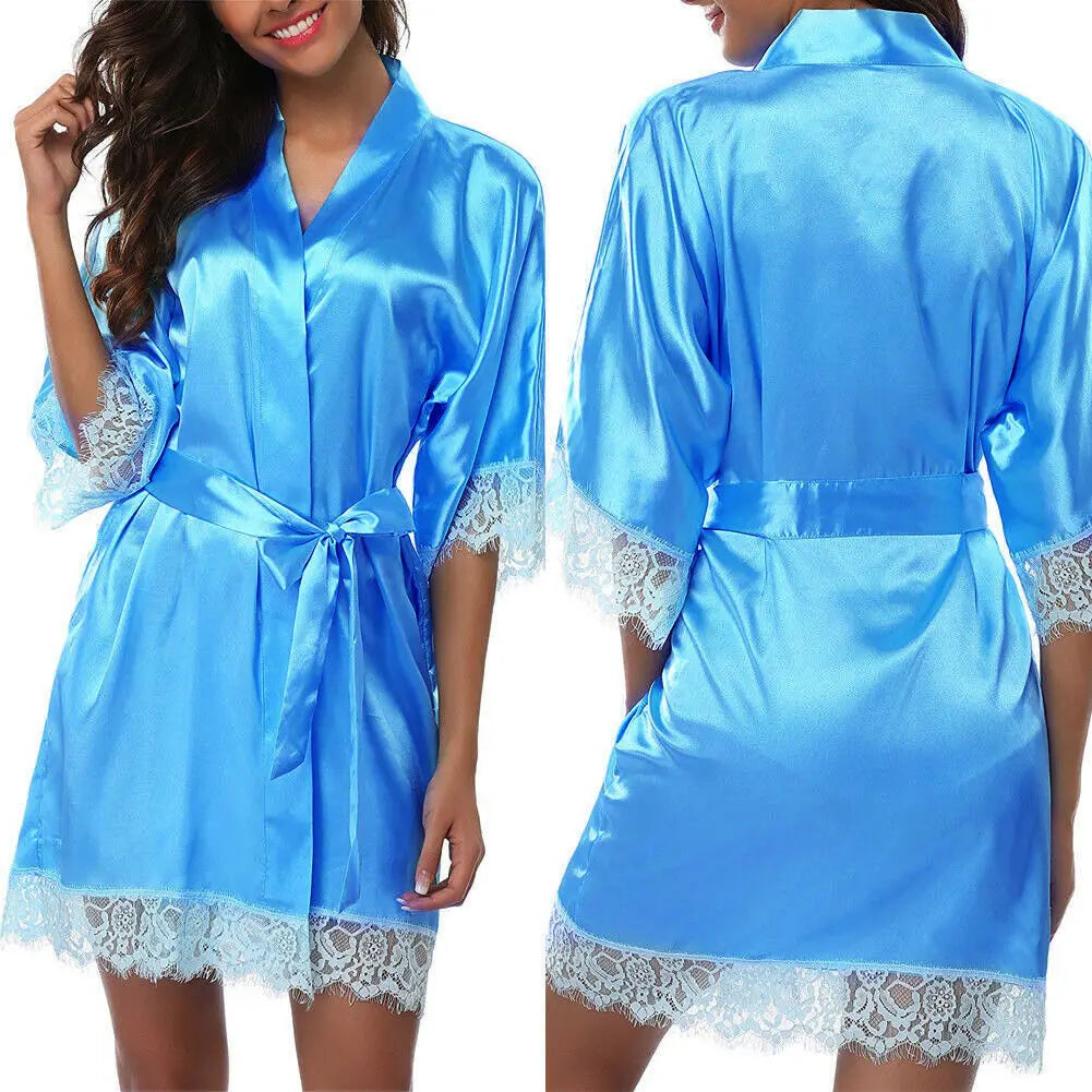 Elegant Satin Nightgown & Robe Set for Women – Lingerie Sleepwear with Half Sleeves – Hot Sale