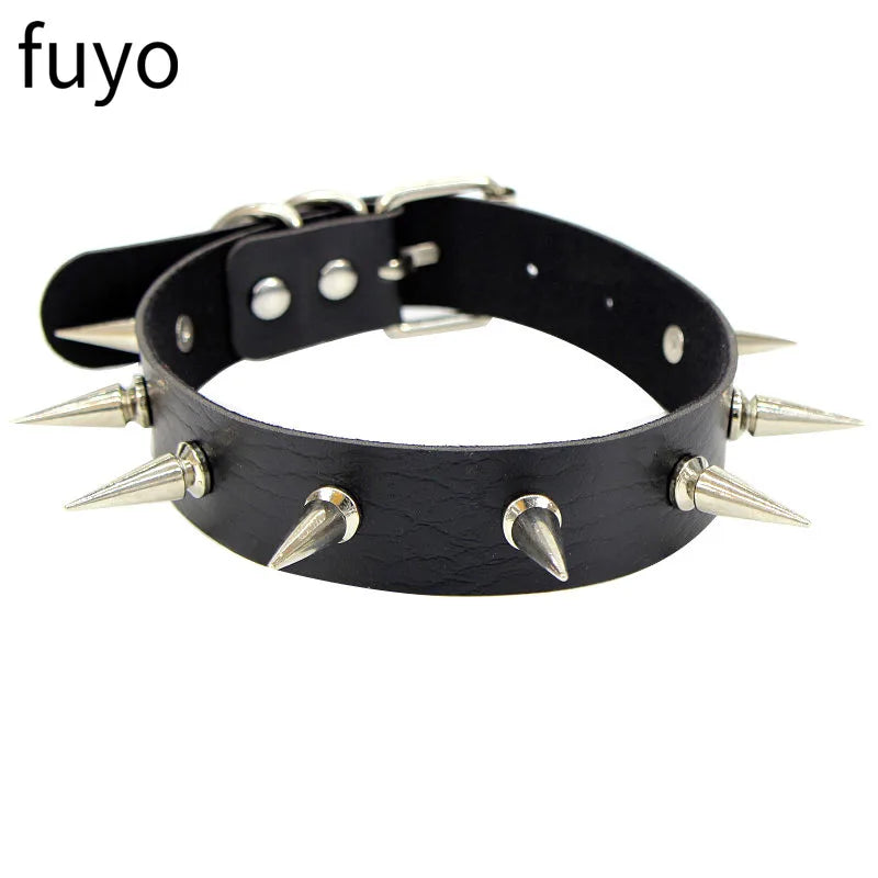New Spike Choker Necklaces Punk Faux Leather Collar For Women Men Cool Big Rivets Studded Chocker Necklace Goth Style Accessori