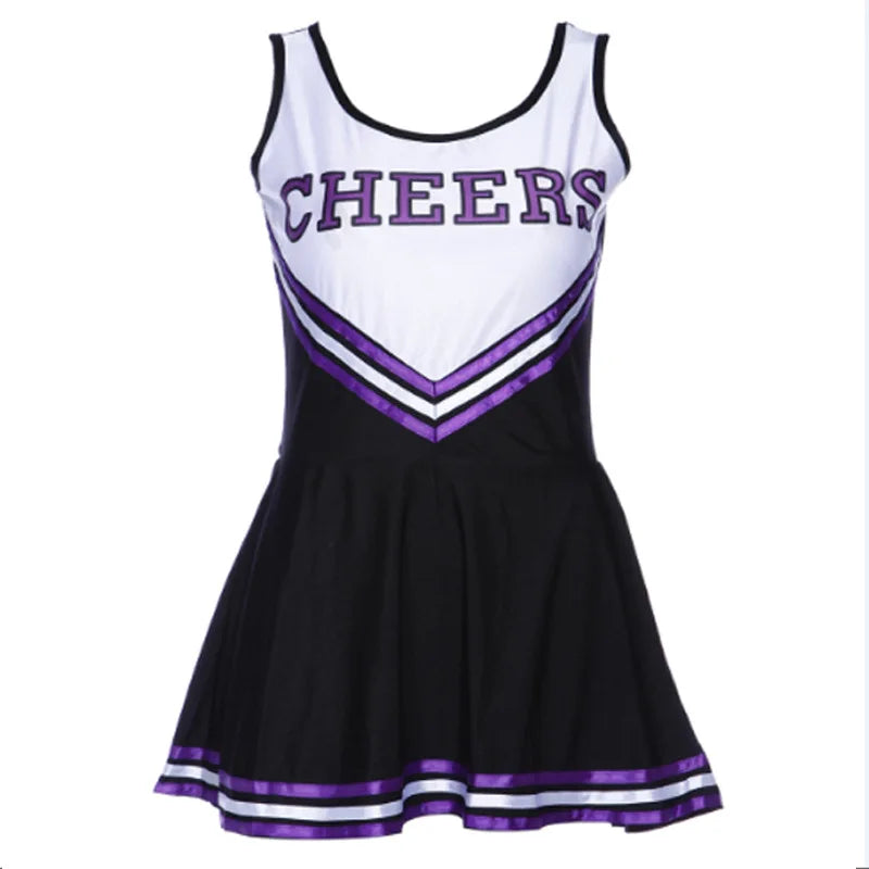 Cheerleader Cosplay Costume for Ladies – High School Uniform Dress with Pompoms for Halloween, Carnival & Party Fun