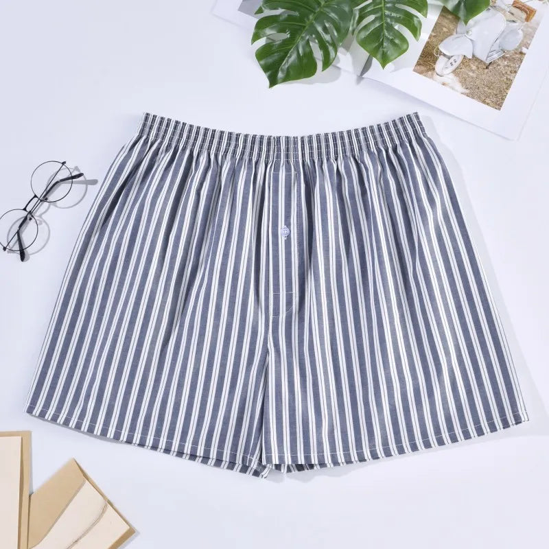 Men’s Classic Cotton Boxer Shorts – Casual, Loose, Striped & Plaid Sleepwear Underwear