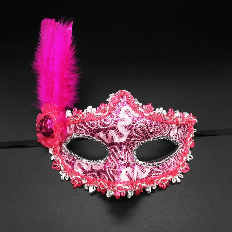 Seductive Lace & Feather Mask – Elegant Half Face Cover for Cosplay, Masquerades & Party Costumes