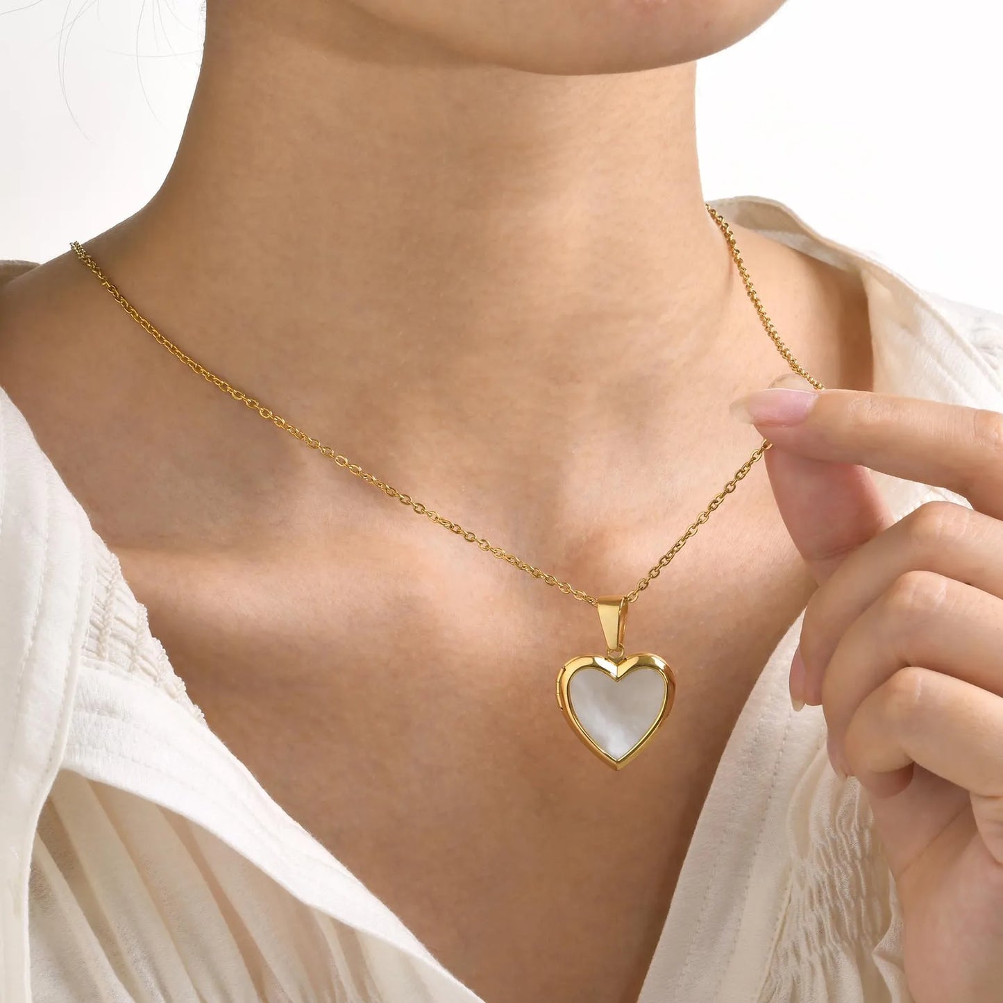 Golden Heart Locket Necklace with Crystal Pearl