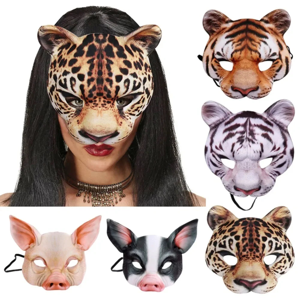 3D Animal Masks – Tiger & Pig Half-Face Masquerade Masks for Carnival & Costume Parties