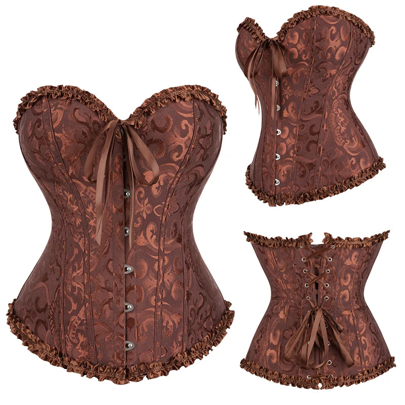 Sexy Gothic Overbust Corset Top – Lace-Up Boned Bustier with Elastic Fit, Steampunk Body Shaper for Women