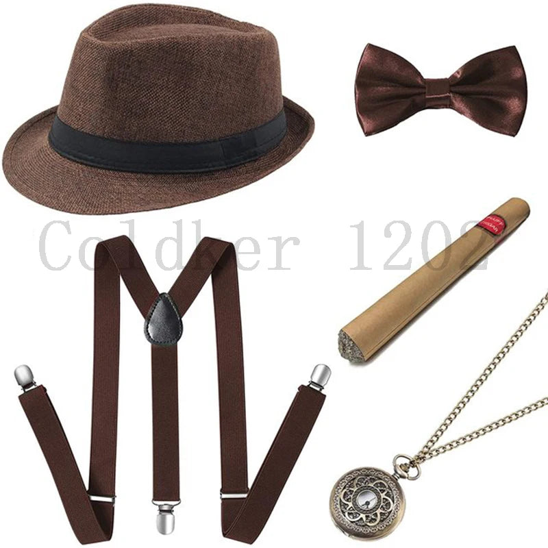 Roaring 20s Gatsby Gangster Accessory Kit – Vintage Panama Hat, Bow Tie & Suspenders for Dashing 1920s Cosplay or Speakeasy Style
