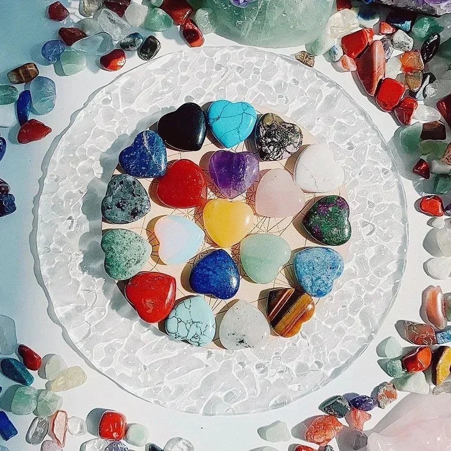 5PCS Heart-Shaped Natural Crystal Stones – Amethyst & Agate Mineral Healing Set for Home Décor & Gifts