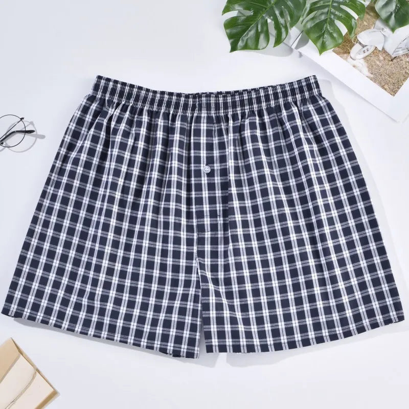 Men’s Classic Cotton Boxer Shorts – Casual, Loose, Striped & Plaid Sleepwear Underwear