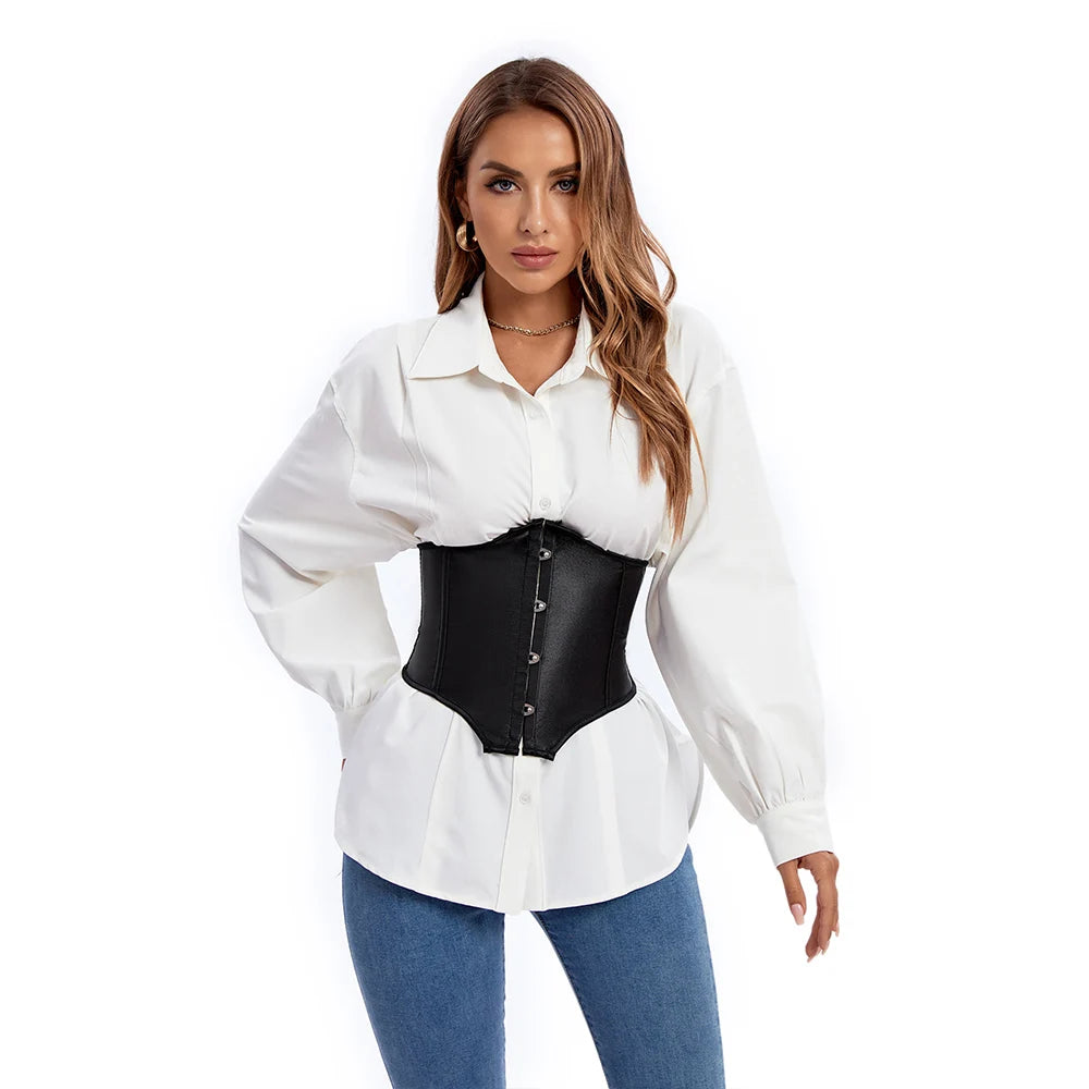 Black Satin Underbust Waist Trainer Corset – Short Torso Cincher Belt Shapewear
