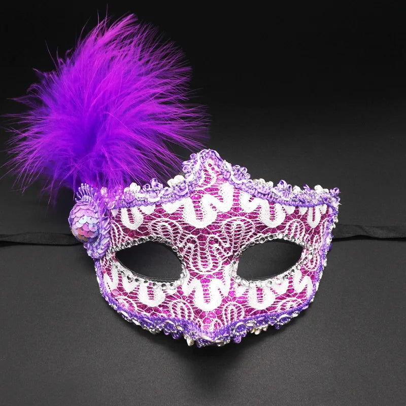 Seductive Lace & Feather Mask – Elegant Half Face Cover for Cosplay, Masquerades & Party Costumes