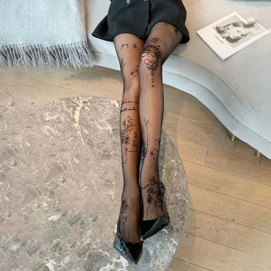 Floral Black Sheer Tights – Sexy Tattoo Style