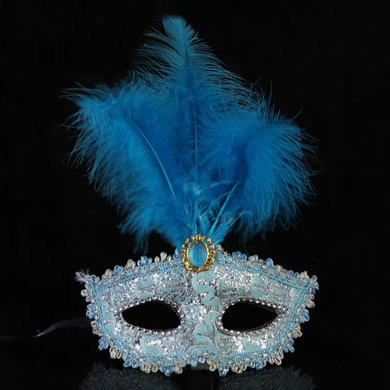 Enchanting Eye Mask – Lace, Feather, and Diamond Applique for Carnival, Halloween & Masquerade Cosplay