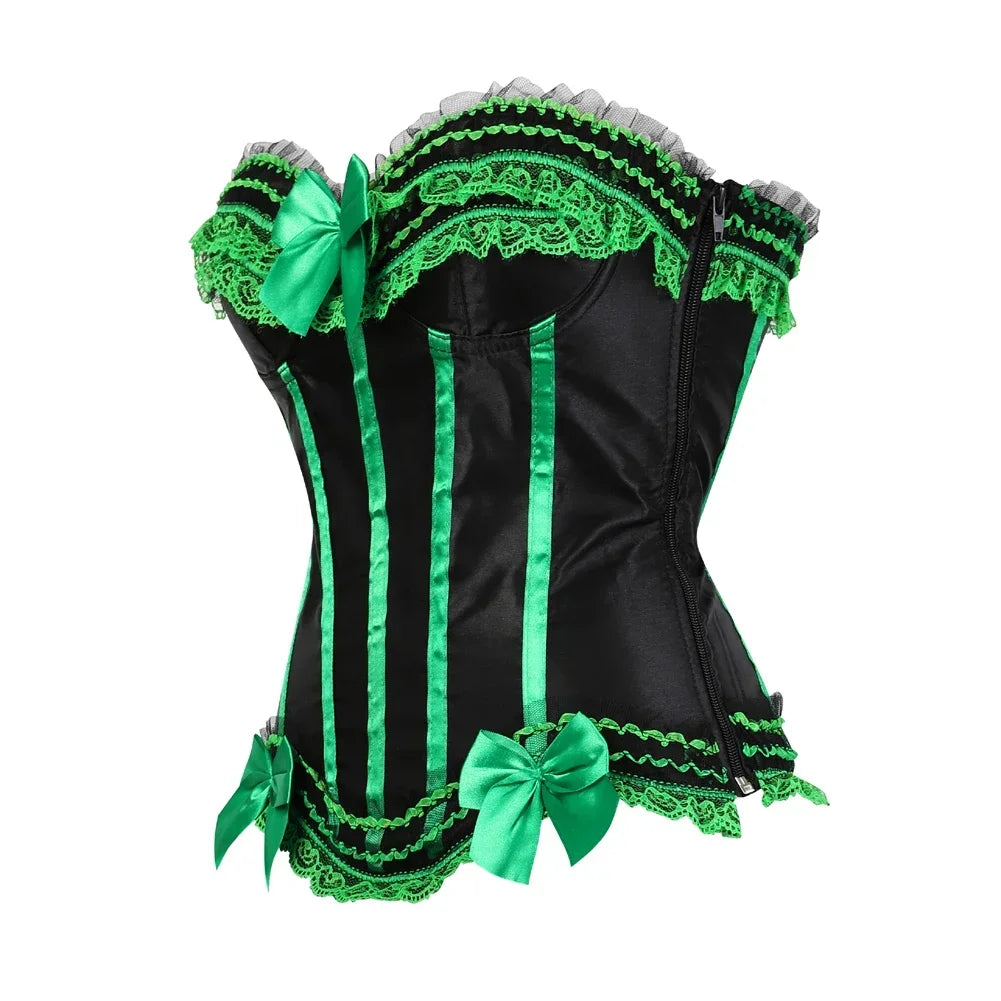 All Size Steampunk Corset – Striped Zip-Up Waist Trainer with Lacing, Sexy Bustier for Dance Parties & Costumes