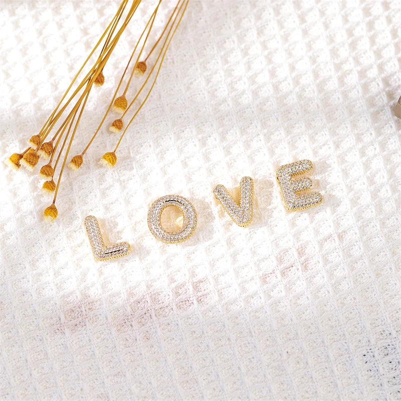 Gold-Plated Zircon Initial Necklace – A–Z Balloon Letter Pendant, Minimalist Collarbone Chain for Women