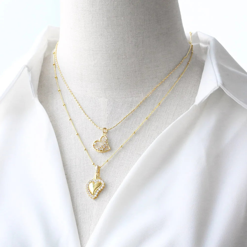 Elegant Gold-Plated Heart Crystal Necklace – Shiny Short Chain Jewelry Gift for Women
