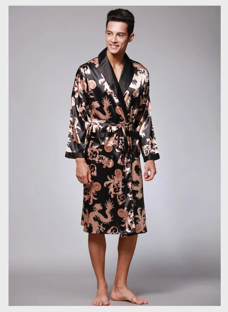 Luxury Comfort – Dragon Print Satin Pijamas for Men