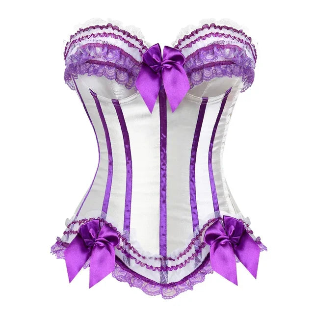 All Size Steampunk Corset – Striped Zip-Up Waist Trainer with Lacing, Sexy Bustier for Dance Parties & Costumes