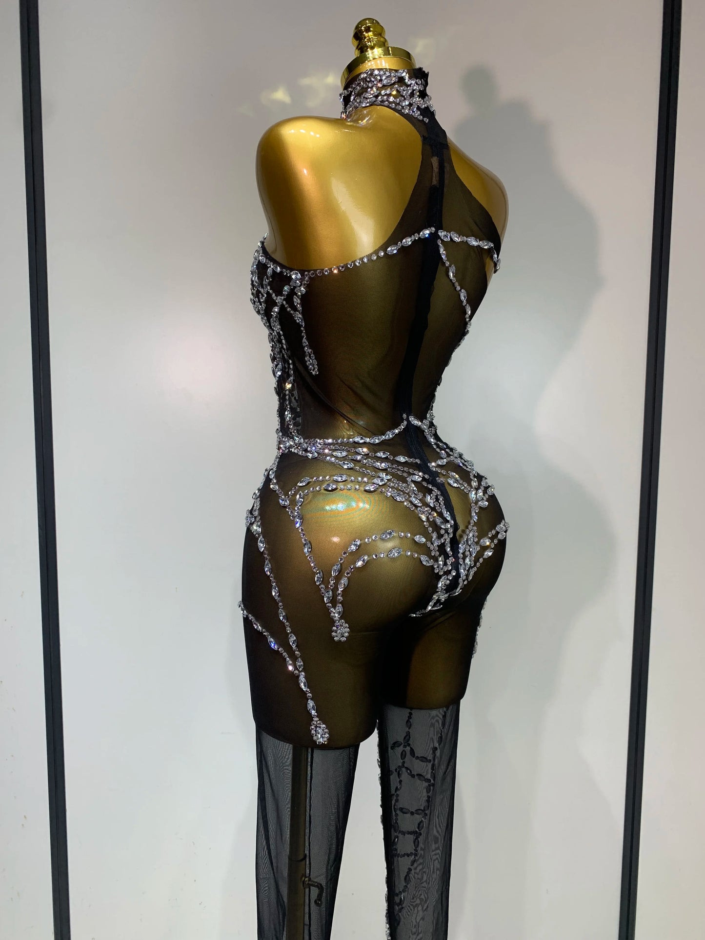 Sparkly Mesh Diamond Jumpsuit for Women – Sexy See-Through Clubwear, Go-Go Dancer & Drag Queen Stage Costume