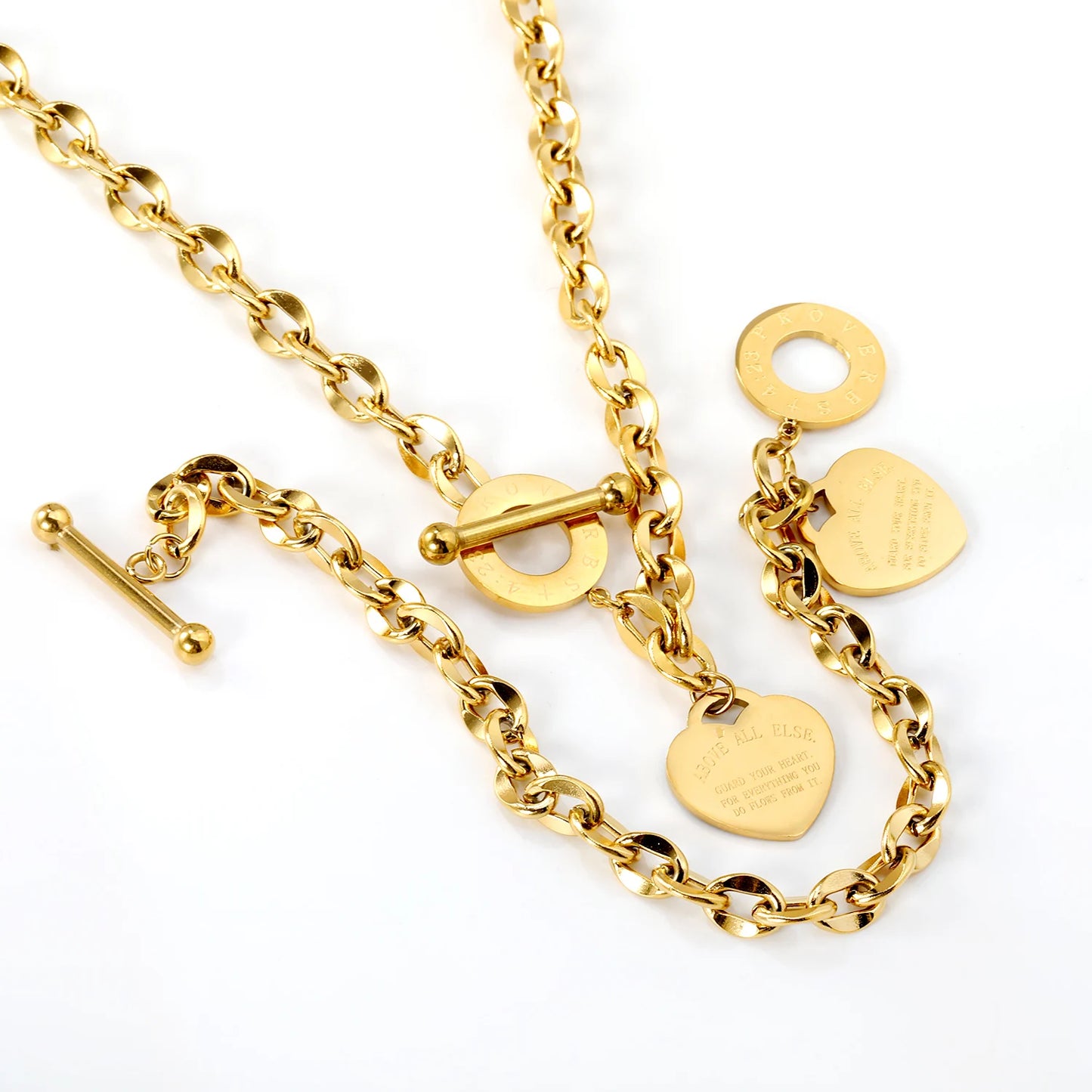 Heart Love Jewelry Set – Necklace & Bracelet Set for Women | Glossy Waterproof Stainless Steel, Romantic Birthday Gift