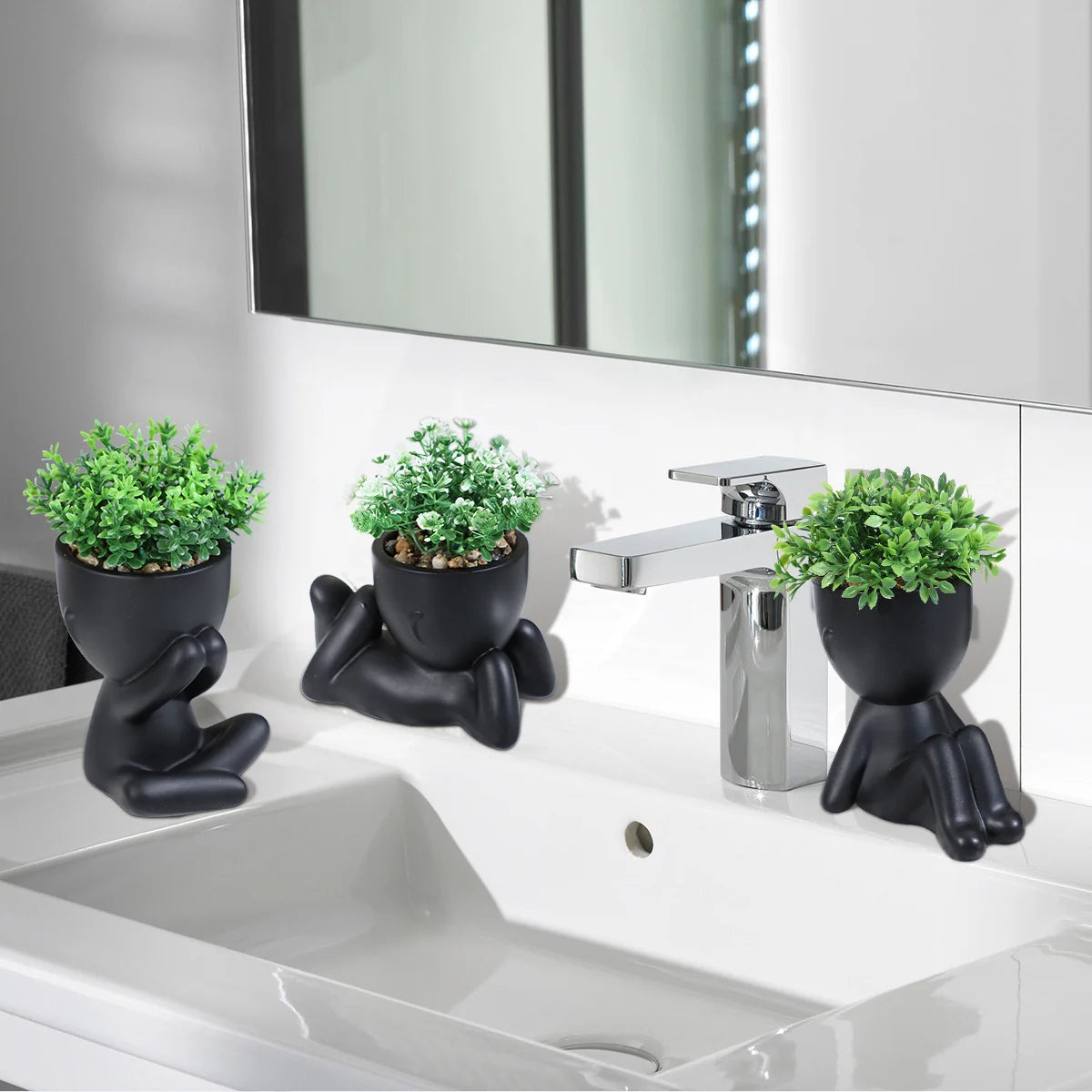 Adorable Eucalyptus Plant in Black & White Character Pot Sexy Boy Girl Pose Mini Planter for Home Decor Present Gift