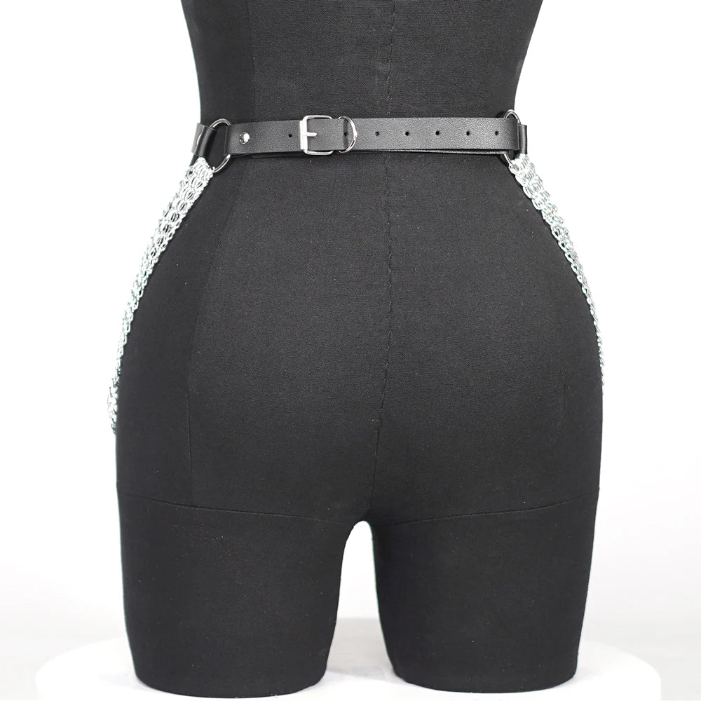 Women’s Sexy Leather Leg Chain Harness – Garter Belt Waist Corset with Thigh Straps & Gothic Accents