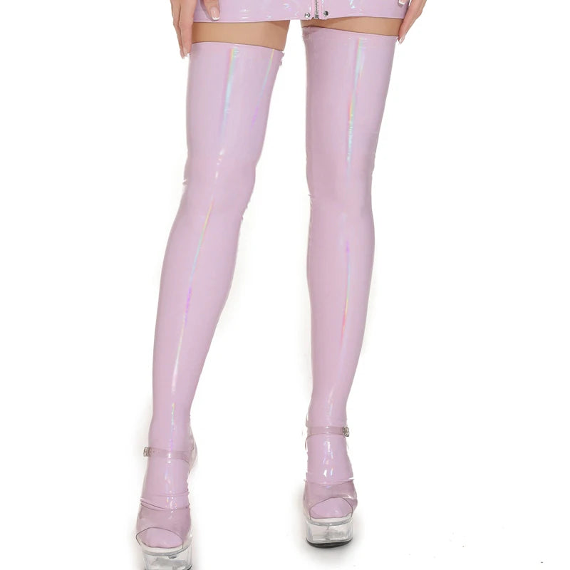 Oil-Shiny Leather Thigh-High Stockings – Glossy Over-Knee Cosplay Socks