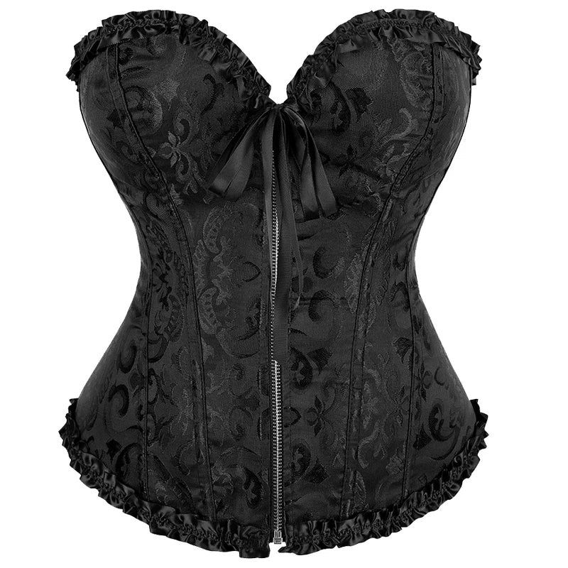Sexy Gothic Overbust Corset Top – Lace-Up Boned Bustier with Elastic Fit, Steampunk Body Shaper for Women