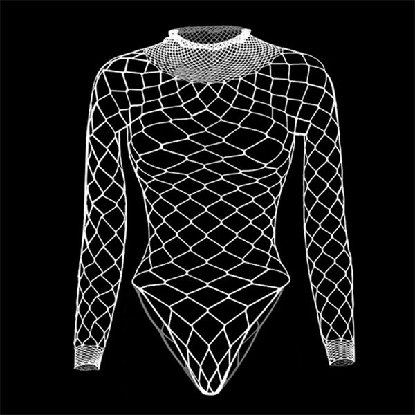 Black net Lace Bodysuit Tops For Women Off-Shoulder Hollow Out Mesh Sheer Body Top Female Hot Backless Nightclub Lingerie Top