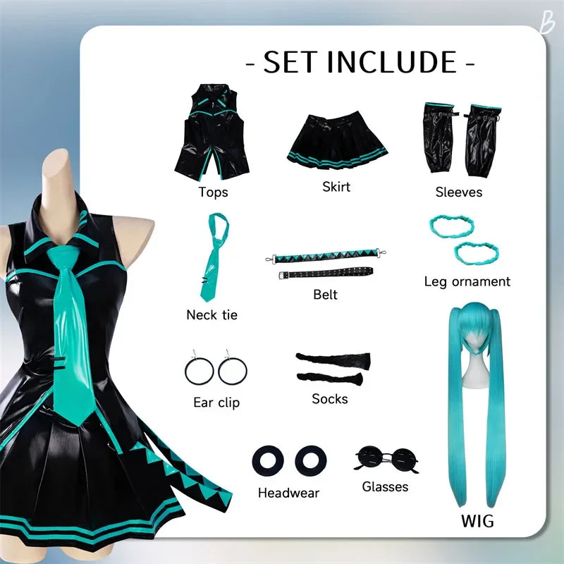 Miku Cosplay Maid Uniform Costumes Anime Role Play Gaming Halloween Party Costumes for Women Cheeky Lady