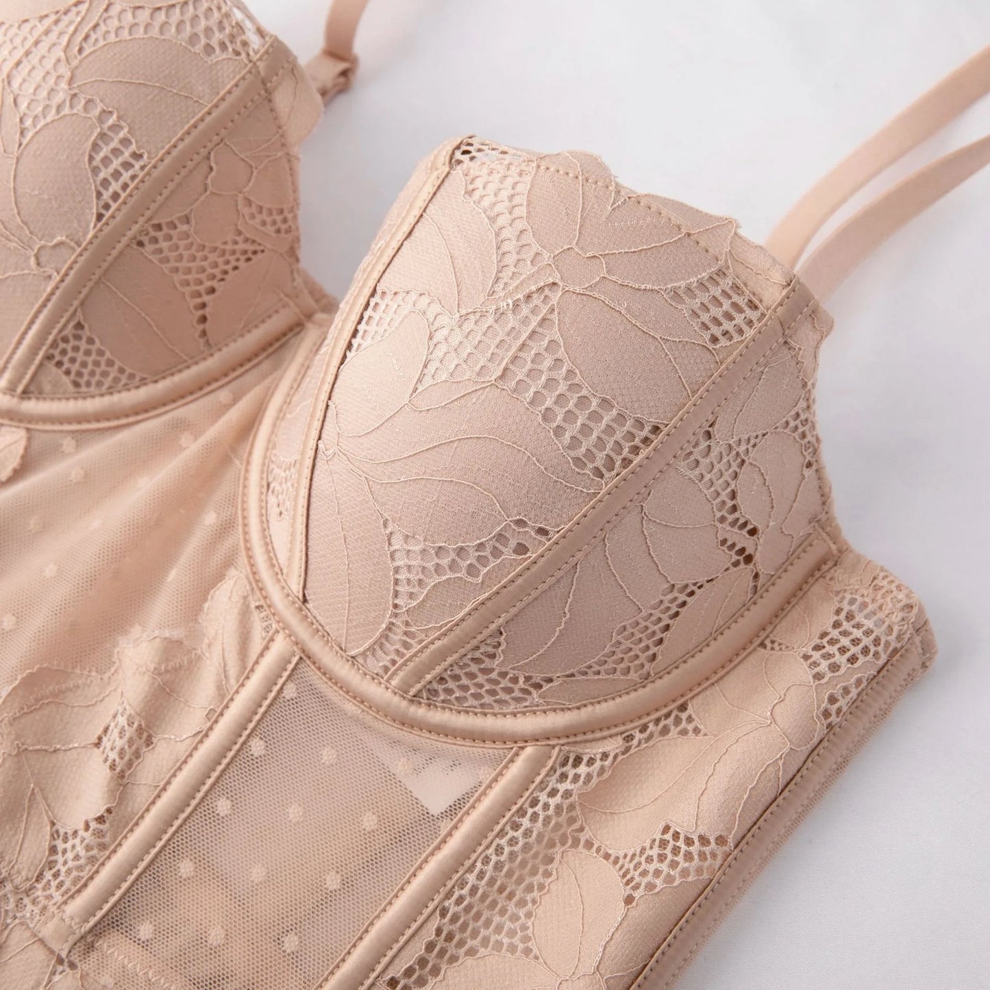 French Lace Dobby Corset Lingerie Set – Soft Bra & Panties for Women, Romantic Wedding Body Shaper & Cropped Top Underwear