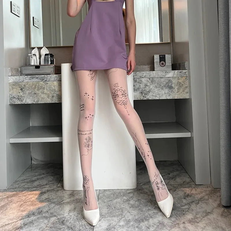 Floral Black Sheer Tights – Sexy Tattoo Style