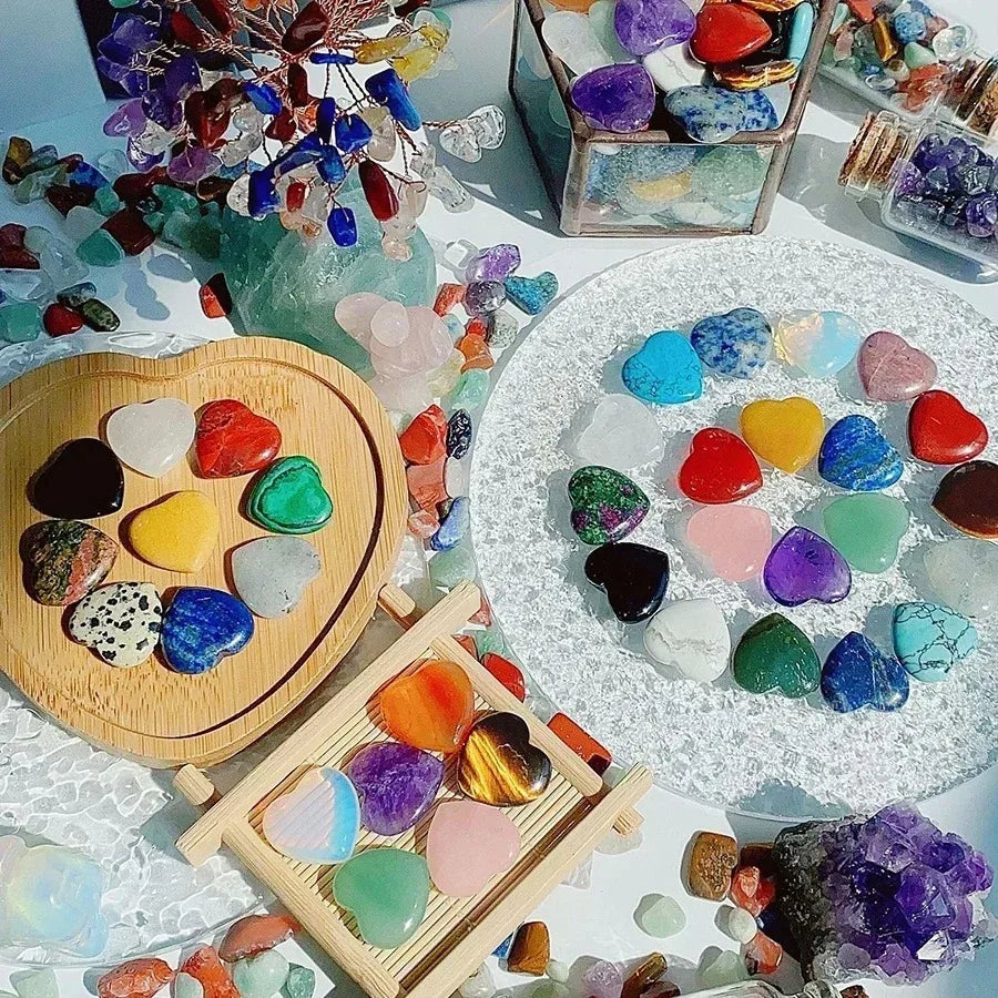 5PCS Heart-Shaped Natural Crystal Stones – Amethyst & Agate Mineral Healing Set for Home Décor & Gifts